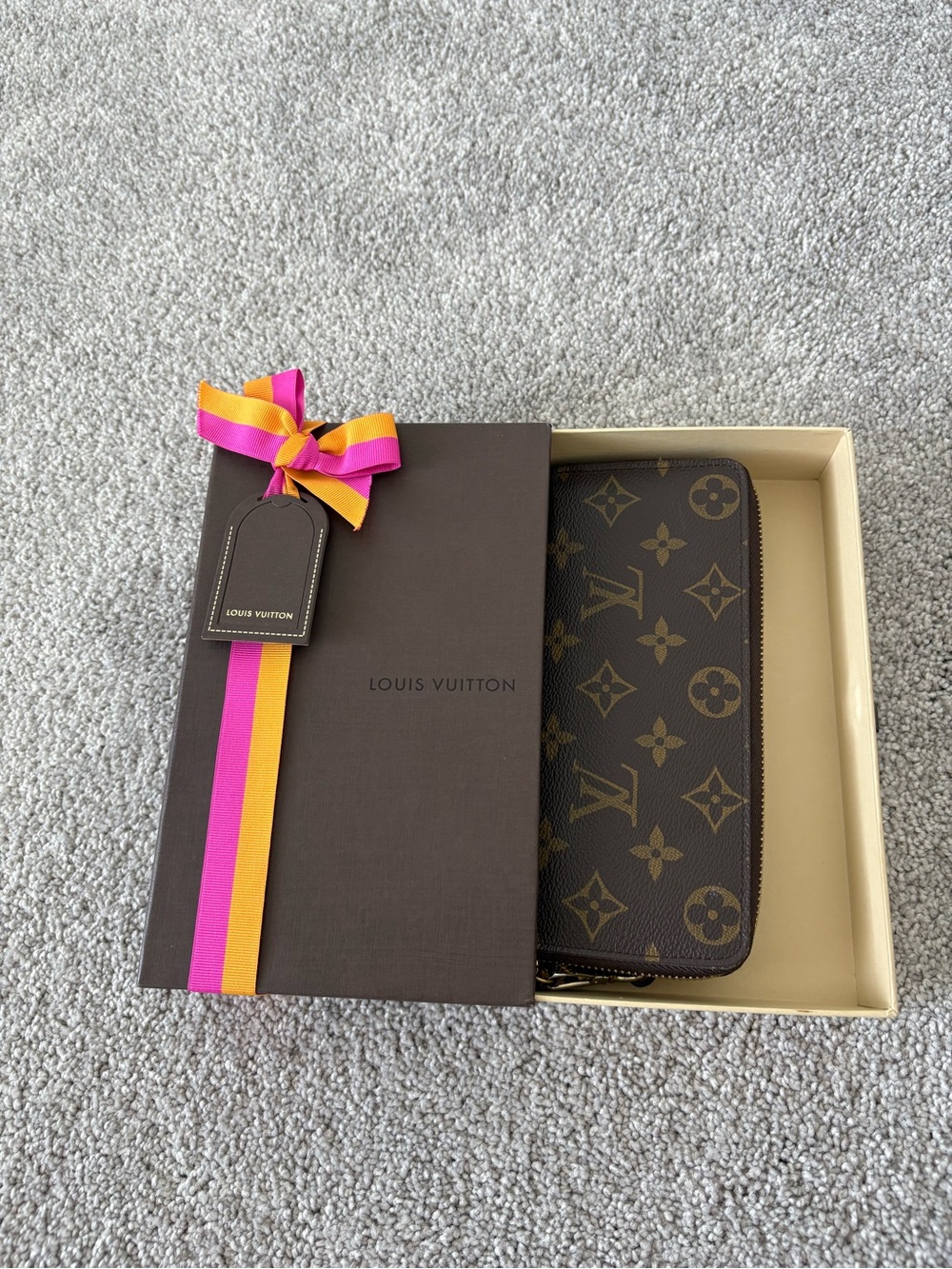 Louis Vuitton Brown Monogram Money Clip Wallet with Gold Accents